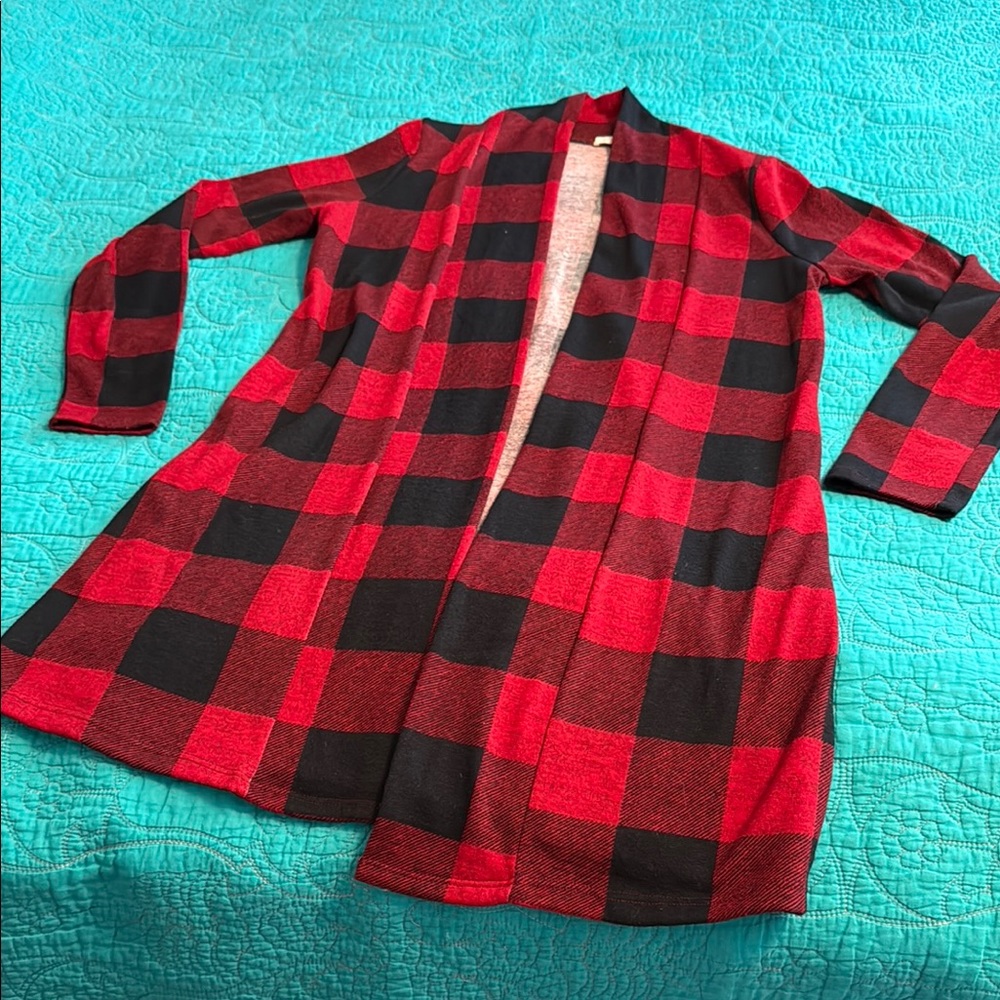 Viamor Red and Black Plaid Open Cardigan